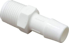 Made in USA - 1/2" Barb, 1/2, Polypropylene Single Barbed Tube Adapter - White, Male - Eagle Tool & Supply