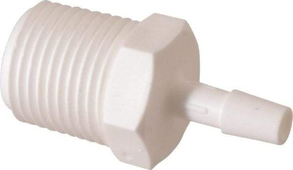 Made in USA - 1/4" Barb, 1/4, Polypropylene Single Barbed Tube Adapter - White, Male - Eagle Tool & Supply