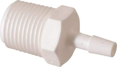 Made in USA - 1/4" Barb, 1/4, Polypropylene Single Barbed Tube Adapter - White, Male - Eagle Tool & Supply