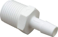 Made in USA - 3/8" Barb x 1/2"NPT, Polypropylene Single Barbed Tube Adapter - White, Male - Eagle Tool & Supply
