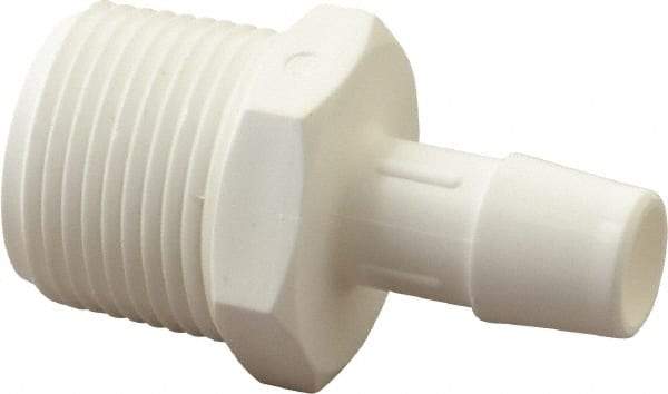 Made in USA - 1/2" Barb, 1/2, Polypropylene Single Barbed Tube Adapter - White, Male - Eagle Tool & Supply