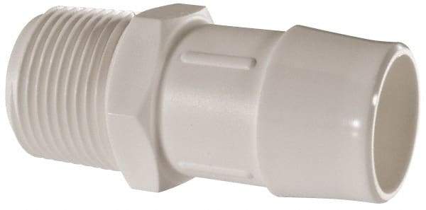 Made in USA - 1" Barb, 1, Polypropylene Single Barbed Tube Adapter - White, Male - Eagle Tool & Supply