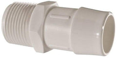 Made in USA - 1" Barb, 1, Polypropylene Single Barbed Tube Adapter - White, Male - Eagle Tool & Supply