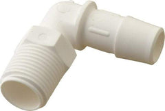 Made in USA - 1/2" Barb, 1/2, Polypropylene Single Barbed Tube Elbow - White, Male - Eagle Tool & Supply