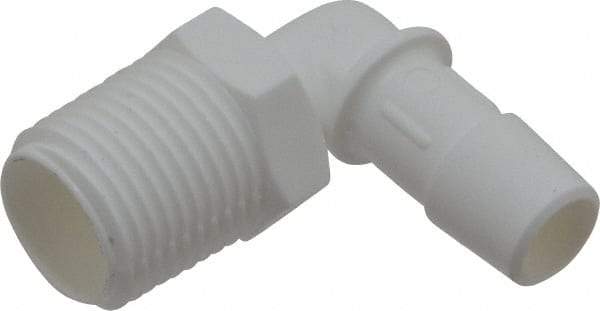 Made in USA - 1/2" Barb, 1/2, Polypropylene Single Barbed Tube Elbow - White, Male - Eagle Tool & Supply