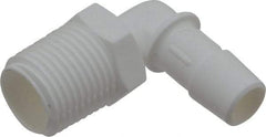 Made in USA - 1/2" Barb, 1/2, Polypropylene Single Barbed Tube Elbow - White, Male - Eagle Tool & Supply