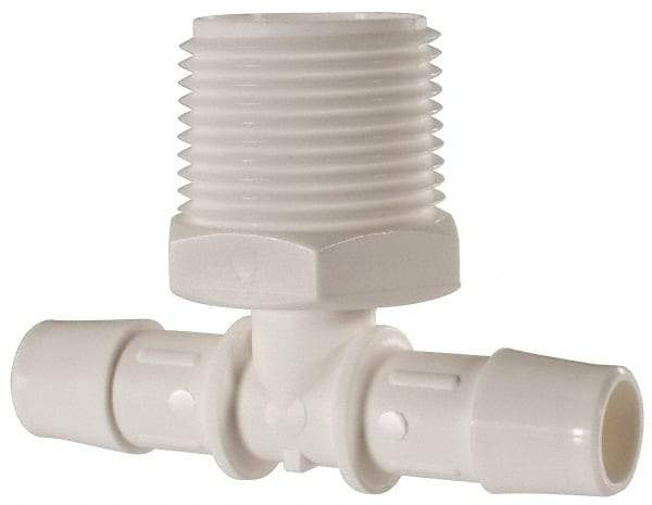 Made in USA - 1/2" Barb, 1/2, Polypropylene Single Barbed Tube Branch Tee - White, Male - Eagle Tool & Supply