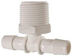Made in USA - 1/2" Barb, 1/2, Polypropylene Single Barbed Tube Branch Tee - White, Male - Eagle Tool & Supply