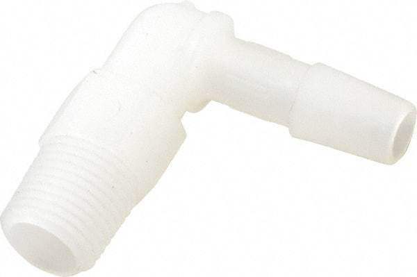 Made in USA - 1/4" Barb, 1/4, Kynar Single Barbed Tube Elbow - Natural, Male - Eagle Tool & Supply
