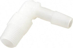 Made in USA - 1/4" Barb, 1/4, Kynar Single Barbed Tube Elbow - Natural, Male - Eagle Tool & Supply
