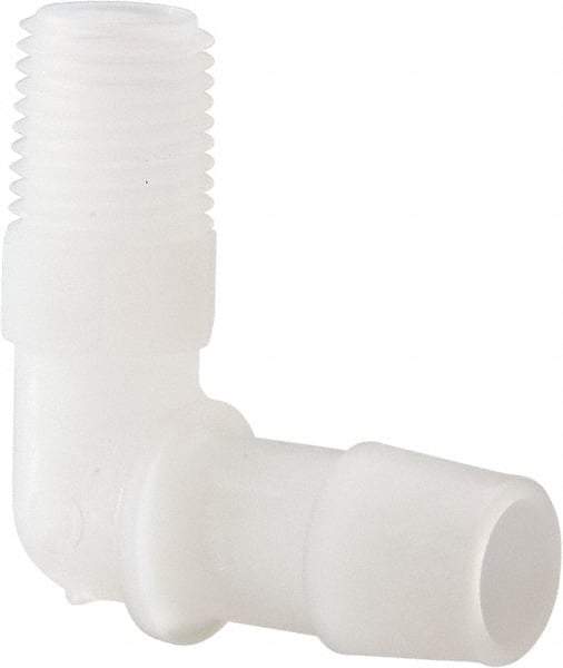 Made in USA - 1/2" Barb, 1/2, Kynar Single Barbed Tube Elbow - Natural, Male - Eagle Tool & Supply