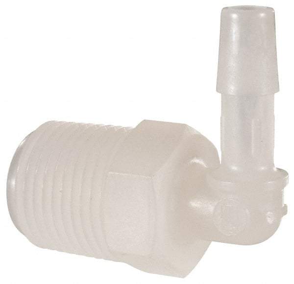 Made in USA - 1/4" Barb, 1/4, Kynar Single Barbed Tube Elbow - Natural, Male - Eagle Tool & Supply