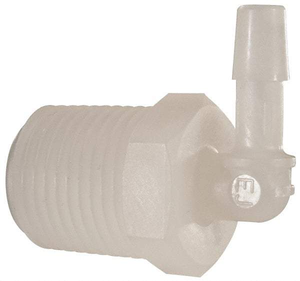 Made in USA - 1/4" Barb, 1/4, Kynar Single Barbed Tube Elbow - Natural, Male - Eagle Tool & Supply