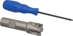 Iscar - 1" Cut Diam, 0.394" Max Depth of Cut, 3/4" Shank Diam, 3.38" OAL, Indexable Square Shoulder End Mill - AP..1003.., HM90 AP..1003.. Inserts, Weldon Shank, 90° Lead Angle, Through Coolant, Series Heli2000 - Eagle Tool & Supply