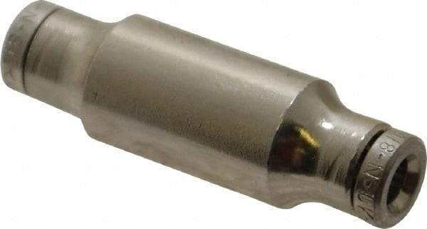 Norgren - 1/8" Outside Diam, Nickel Plated Brass Push-to-Connect Tube Union - 260 Max psi, Tube to Tube Connection - Eagle Tool & Supply