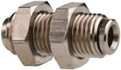 Norgren - 1/4" Outside Diam, M14x1.5, Nickel Plated Brass Push-to-Connect Bulkhead Union - 260 Max psi, Tube to Tube Connection - Eagle Tool & Supply