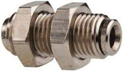 Norgren - 1/4" Outside Diam, M14x1.5, Nickel Plated Brass Push-to-Connect Bulkhead Union - 260 Max psi, Tube to Tube Connection - Eagle Tool & Supply