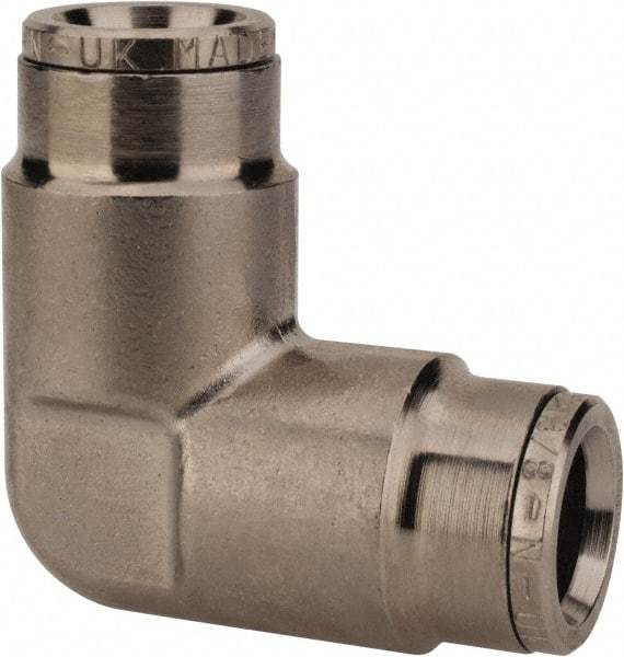 Norgren - 3/8" Outside Diam, Nickel Plated Brass Push-to-Connect Tube Union Elbow - 260 Max psi, Tube to Tube Connection - Eagle Tool & Supply