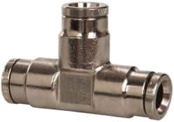 Norgren - 1/4" Outside Diam, Nickel Plated Brass Push-to-Connect Tube Union Tee - 260 Max psi, Tube to Tube Connection - Eagle Tool & Supply