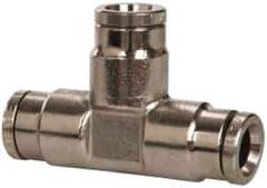 Norgren - 1/4" Outside Diam, Nickel Plated Brass Push-to-Connect Tube Union Tee - 260 Max psi, Tube to Tube Connection - Eagle Tool & Supply