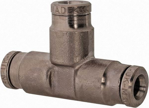 Norgren - 3/16" Outside Diam, Nickel Plated Brass Push-to-Connect Tube Union Tee - 260 Max psi, Tube to Tube Connection - Eagle Tool & Supply