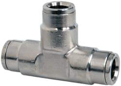 Norgren - 3/8" Outside Diam, Nickel Plated Brass Push-to-Connect Tube Union Tee - 260 Max psi, Tube to Tube Connection - Eagle Tool & Supply