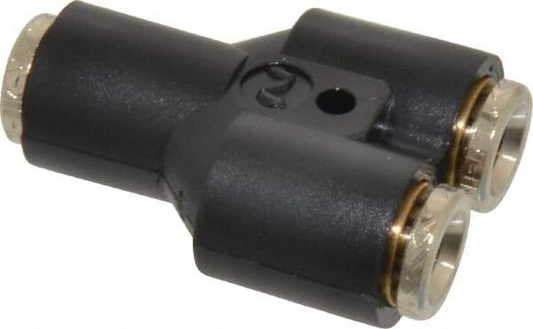 Norgren - 1/4" Tube OD, Nickel Plated Brass Push-to-Connect Tube Union Y - Tube to Tube Connection, 260 Max psi - Eagle Tool & Supply