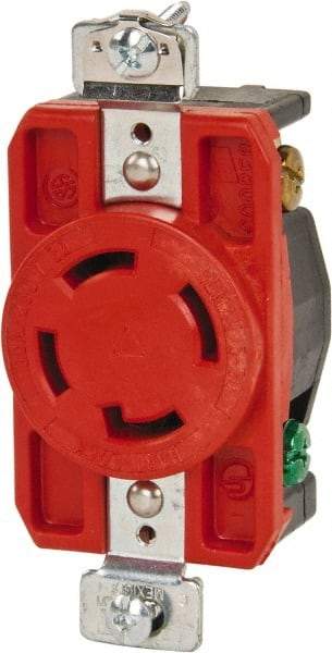 Cooper Wiring Devices - 250 VAC, 30 Amp, L15-30R NEMA, Isolated Ground Receptacle - 3 Poles, 4 Wire, Female End, Orange - Eagle Tool & Supply