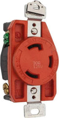 Cooper Wiring Devices - 125 VAC, 30 Amp, L5-30R NEMA, Isolated Ground Receptacle - 2 Poles, 3 Wire, Female End, Orange - Eagle Tool & Supply