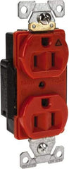 Cooper Wiring Devices - 125 VAC, 15 Amp, 5-15R NEMA Configuration, Orange, Industrial Grade, Isolated Ground Duplex Receptacle - 1 Phase, 2 Poles, 3 Wire, Flush Mount, Chemical and Impact Resistant - Eagle Tool & Supply