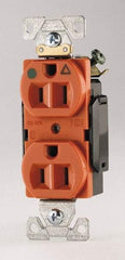 Cooper Wiring Devices - 125 VAC, 15 Amp, 5-15R NEMA Configuration, Orange, Hospital Grade, Isolated Ground Duplex Receptacle - 1 Phase, 2 Poles, 3 Wire, Flush Mount, Chemical, Heat and Impact Resistant - Eagle Tool & Supply