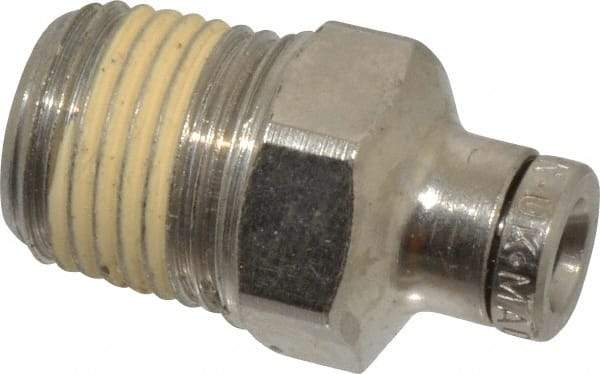 Norgren - 1/8 NPTF, Nickel Plated Brass Push-to-Connect Tube Male Connector - 260 Max psi, Tube to Male NPT Connection - Eagle Tool & Supply