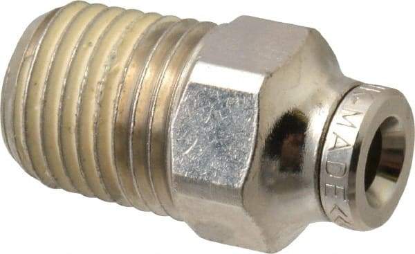 Norgren - 1/4 NPTF, Nickel Plated Brass Push-to-Connect Tube Male Connector - 260 Max psi, Tube to Male NPT Connection - Eagle Tool & Supply