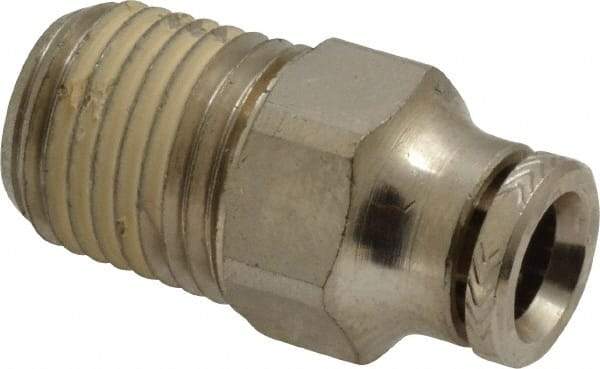 Norgren - 1/4 NPTF, Nickel Plated Brass Push-to-Connect Tube Male Connector - 260 Max psi, Tube to Male NPT Connection - Eagle Tool & Supply