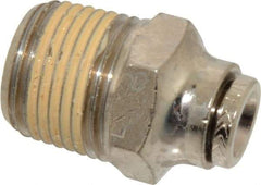 Norgren - 3/8 NPTF, Nickel Plated Brass Push-to-Connect Tube Male Connector - 260 Max psi, Tube to Male NPT Connection - Eagle Tool & Supply