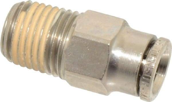 Norgren - 5/16" Tube OD, 1/4 NPTF Nickel Plated Brass Push-to-Connect Tube Male Connector - Tube to Male NPT Connection, 260 Max psi - Eagle Tool & Supply