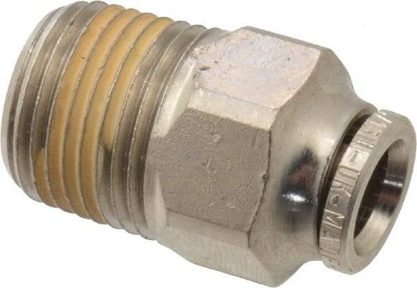 Norgren - 5/16" Tube OD, 3/8 NPTF Nickel Plated Brass Push-to-Connect Tube Male Connector - Tube to Male NPT Connection, 260 Max psi - Eagle Tool & Supply