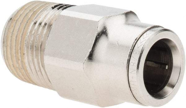 Norgren - 3/8 NPTF, Nickel Plated Brass Push-to-Connect Tube Male Connector - 260 Max psi, Tube to Male NPT Connection - Eagle Tool & Supply