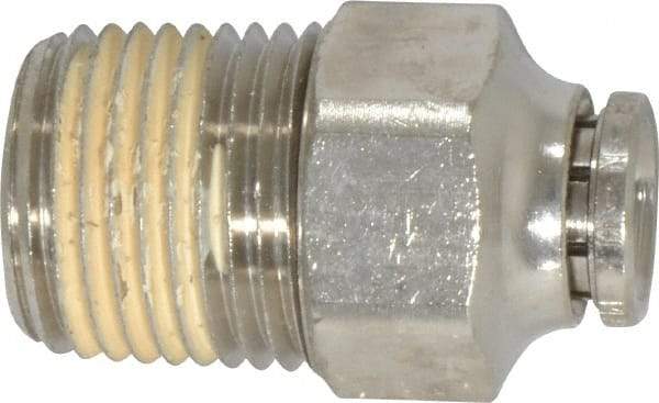 Norgren - 1/2 NPTF, Nickel Plated Brass Push-to-Connect Tube Male Connector - 260 Max psi, Tube to Male NPT Connection - Eagle Tool & Supply