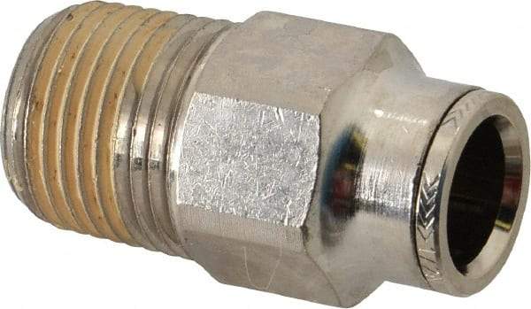 Norgren - 1/2 NPTF, Nickel Plated Brass Push-to-Connect Tube Male Connector - 260 Max psi, Tube to Male NPT Connection - Eagle Tool & Supply