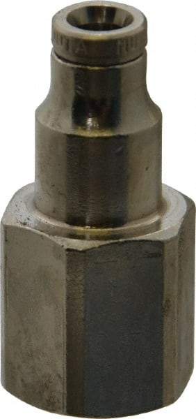 Norgren - 1/8 NPTF, Nickel Plated Brass Push-to-Connect Tube Female Connector - 260 Max psi, Tube to Male NPT Connection - Eagle Tool & Supply