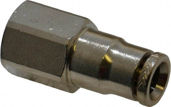 Norgren - 1/8 NPTF, Nickel Plated Brass Push-to-Connect Tube Female Connector - 260 Max psi, Tube to Male NPT Connection - Eagle Tool & Supply