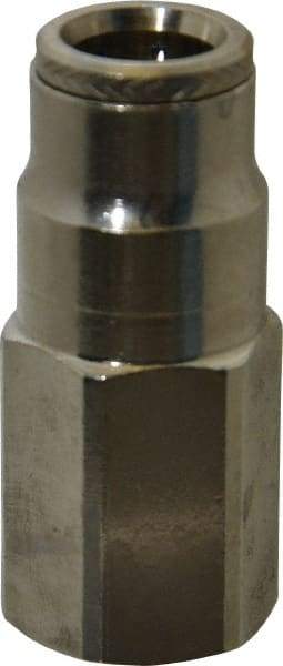 Norgren - 1/4 NPTF, Nickel Plated Brass Push-to-Connect Tube Female Connector - 260 Max psi, Tube to Male NPT Connection - Eagle Tool & Supply