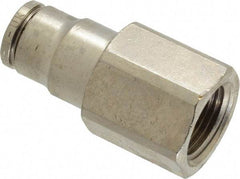 Norgren - 3/8 NPTF, Nickel Plated Brass Push-to-Connect Tube Female Connector - 260 Max psi, Tube to Male NPT Connection - Eagle Tool & Supply
