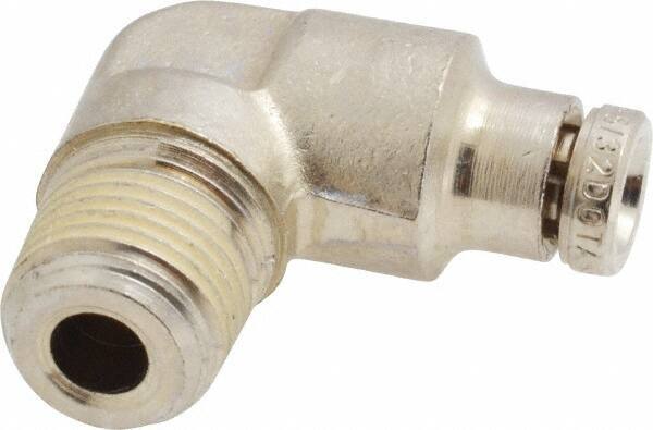 Norgren - 1/8 NPTF, Nickel Plated Brass Push-to-Connect Tube Male Elbow - 260 Max psi, Tube to Male NPT Connection - Eagle Tool & Supply