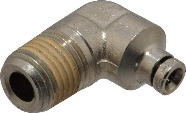 Norgren - 1/4 NPTF, Nickel Plated Brass Push-to-Connect Tube Male Elbow - 260 Max psi, Tube to Male NPT Connection - Eagle Tool & Supply