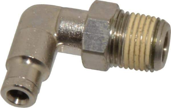 Norgren - 1/8 NPTF, Nickel Plated Brass Push-to-Connect Tube Male Swivel Elbow - 260 Max psi, Tube to Male NPT Connection - Eagle Tool & Supply