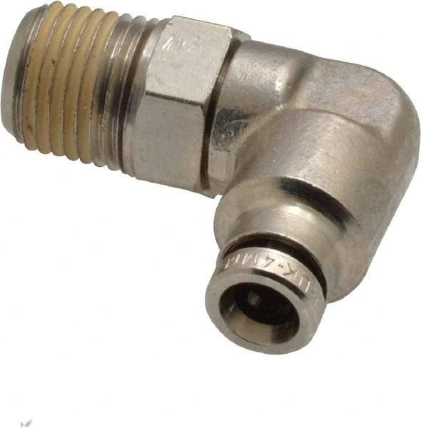 Norgren - 1/8 NPTF, Nickel Plated Brass Push-to-Connect Tube Male Swivel Elbow - 260 Max psi, Tube to Male NPT Connection - Eagle Tool & Supply