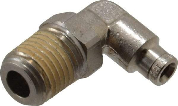 Norgren - 1/4 NPTF, Nickel Plated Brass Push-to-Connect Tube Male Swivel Elbow - 260 Max psi, Tube to Male NPT Connection - Eagle Tool & Supply
