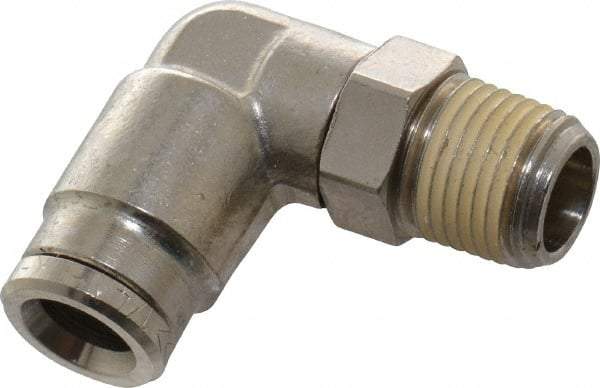 Norgren - 1/8 NPTF, Nickel Plated Brass Push-to-Connect Tube Male Swivel Elbow - 260 Max psi, Tube to Male NPT Connection - Eagle Tool & Supply